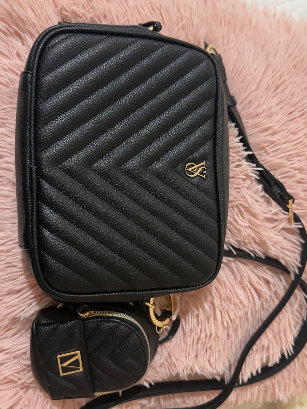 Victoria's Secret Black Quilted Crossbody Bag with Coin Pouch